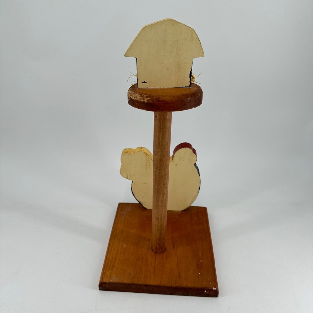 Vintage Folk Art Wooden Paper Towel Holder Hen Chicken Birdhouse Rustic Country - Picture 3 of 8
